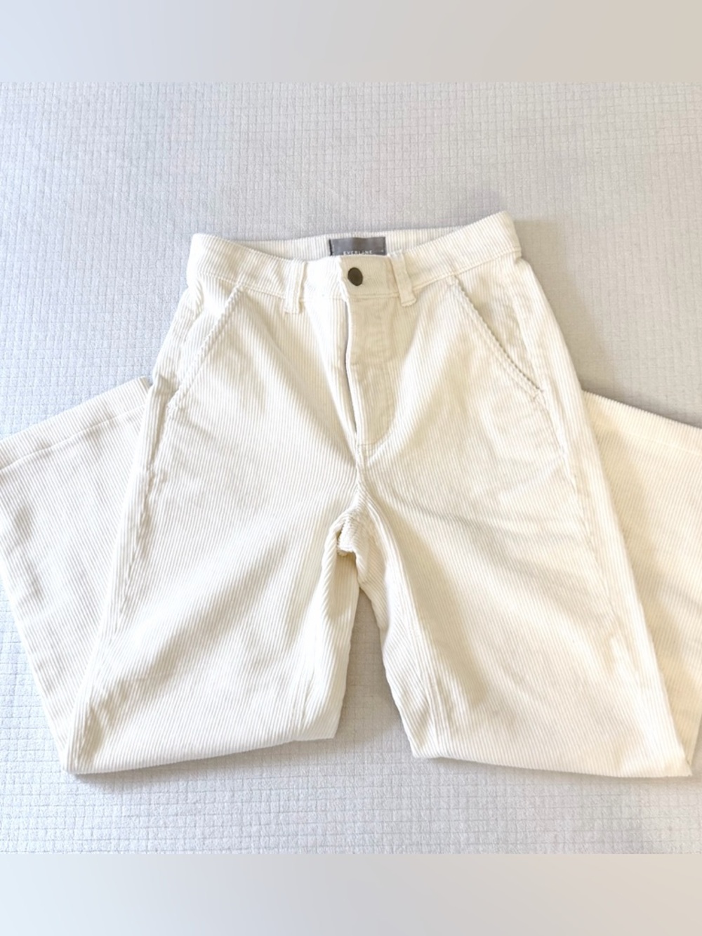 Everlane White Corduroy Straight Leg Pants Size 0 High Rise Minimalist Coastal